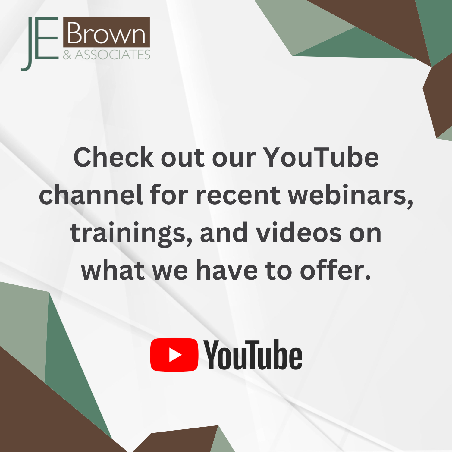 Check out our YouTube channel for what we have to offer.